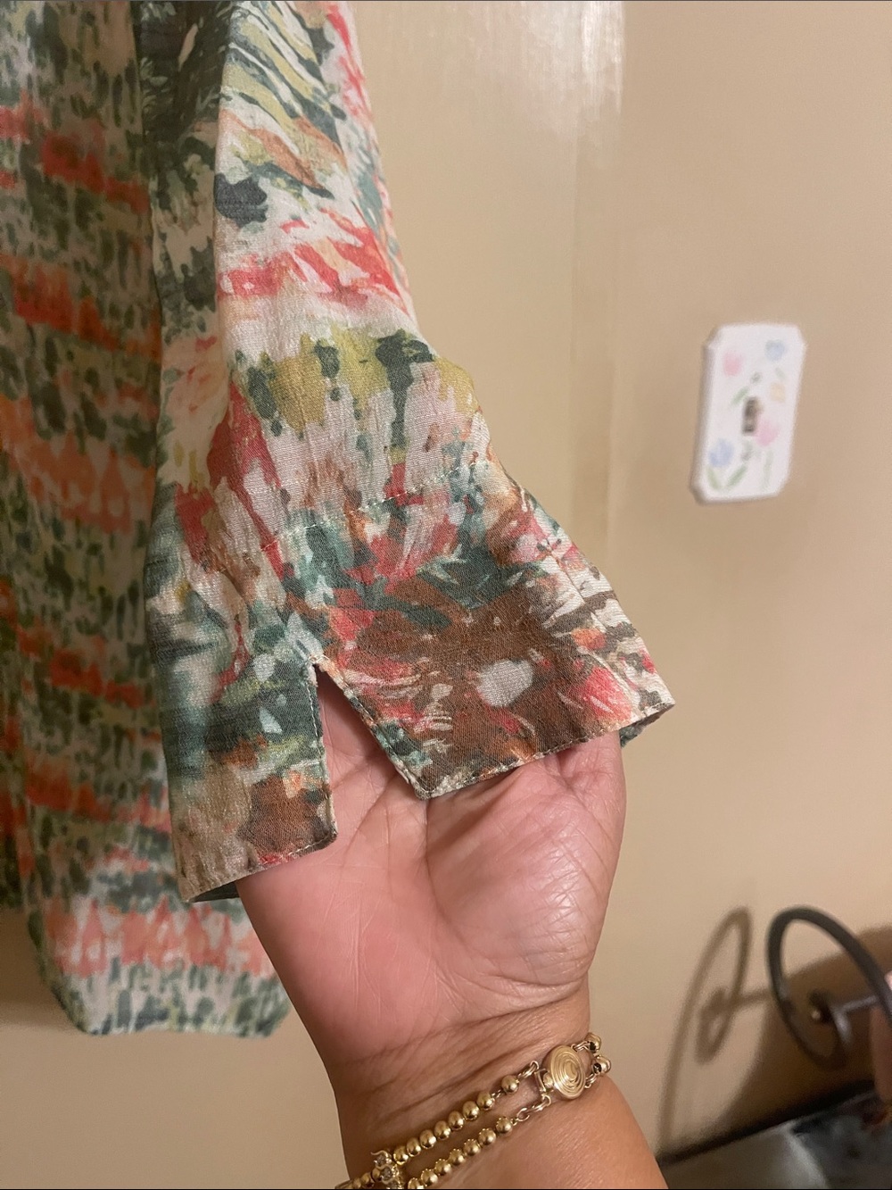 Alfred Dunner Coral, Green & Cream Tie-Dye Button Front Shirt - Picture 4 of 4